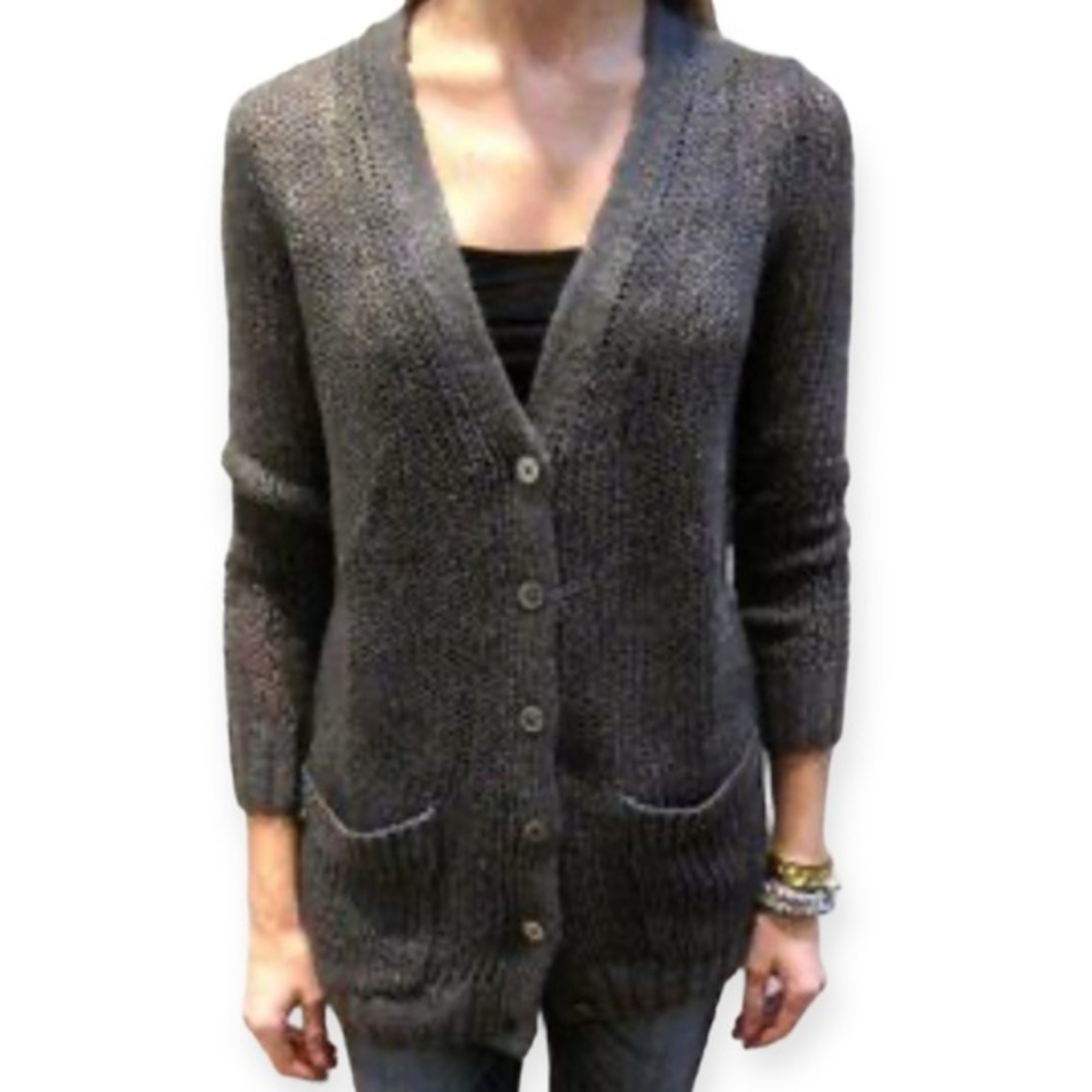 🥑Inhabit Slate Blue Loose-Weave Silk Linen Cardigan Sweater | Slouchy | Small